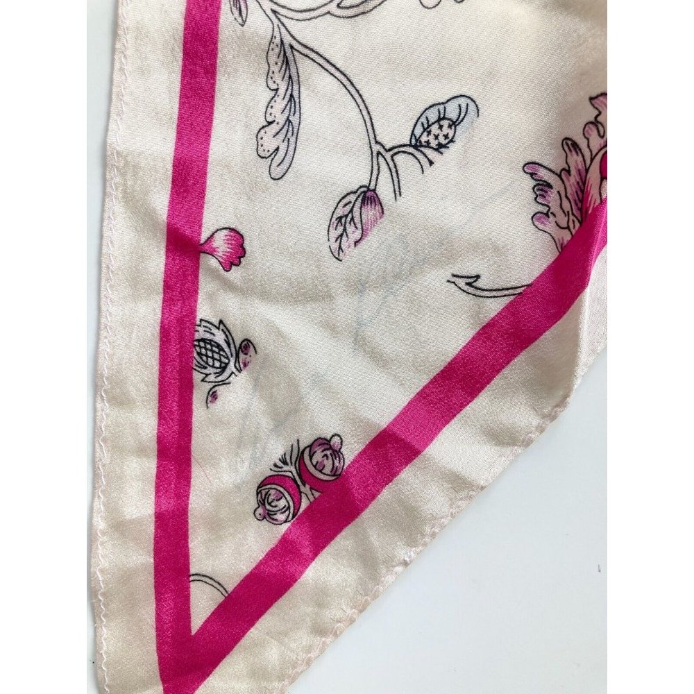 Vintage ANNE KLEIN Pink Ivory Floral Silk Crepe 68" x 8" Long Skinny Scarf - Picture 7 of 11